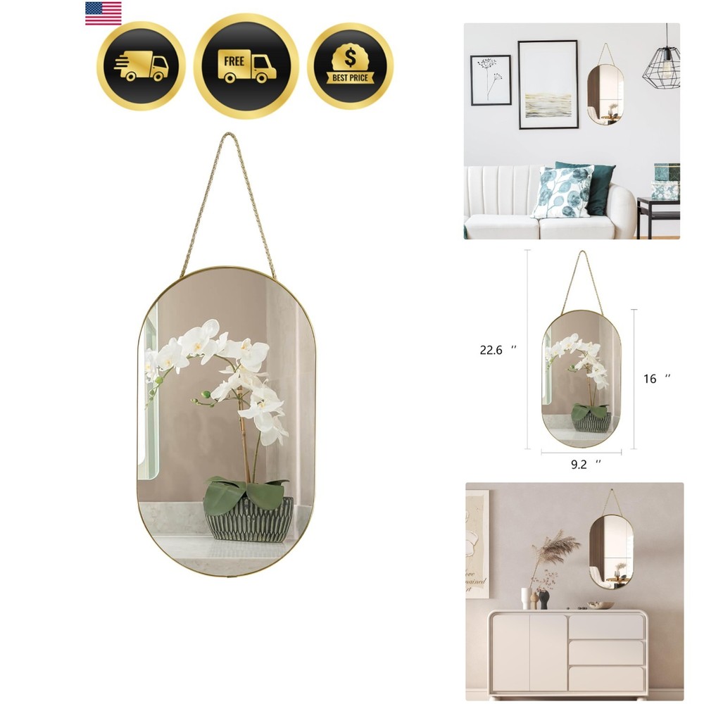 Lightweight 16×9.2 inch Gold Oval Mirror – Polished Finish & Easy Installation