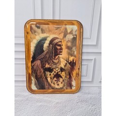 Vintage Ruane Native American Chief Wood Plaque Glossy Decoupage Wall Art 8×10.5