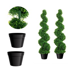 2PCS 3.5FT Artificial Boxwood Spiral Topiary Trees PE Artificial Plants Indoor