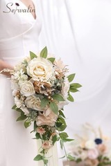 9.8 Inch Wedding Bouquets for Bride Bridesmaid, Champagne Rose Bridal Bouquets