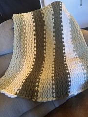Chunky Knit Striped Textured Sofa Throw Blanket, Green Beige White