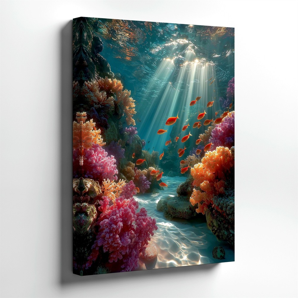Wall Art Underwater Coral Reef Ocean Fish Sun Rays Coastal Canvas Print Decor