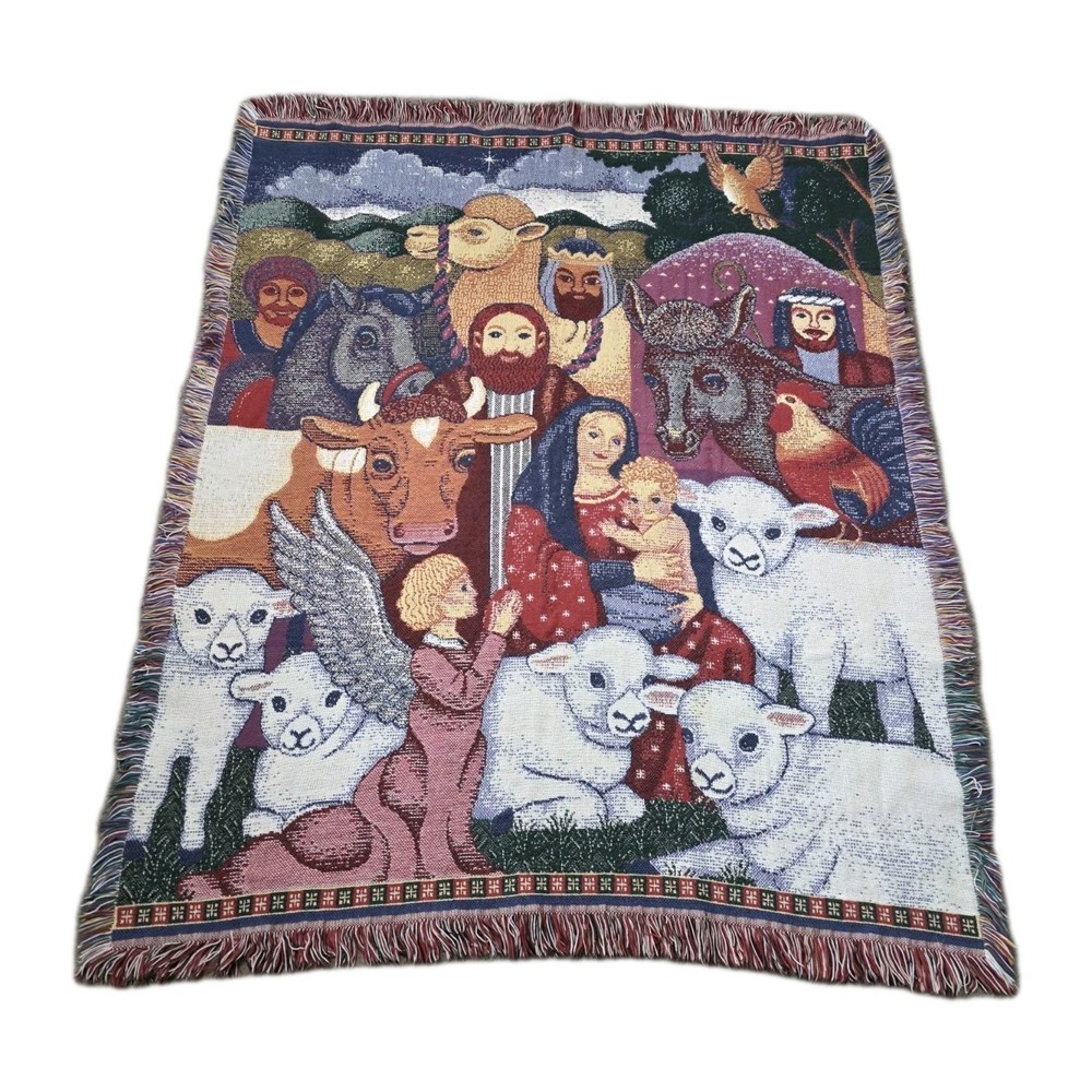 Nativity Wall Tapestry Throw Blanket Baby Jesus Mary Joseph Holy Family 46 X 60