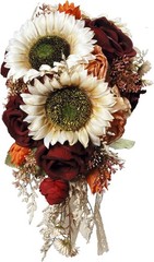 9.8 Inch Vintage Sunflower Wedding Bouquets for Bride, Artificial Burgundy