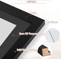 7X14 Wood Frame for Three 4X6 Picture – Black with 3-Opening Black Mat Color – P