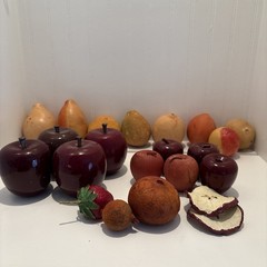 Lot of 22 Faux Fruit Decor – Wood, Cermamic, Mixed Materials