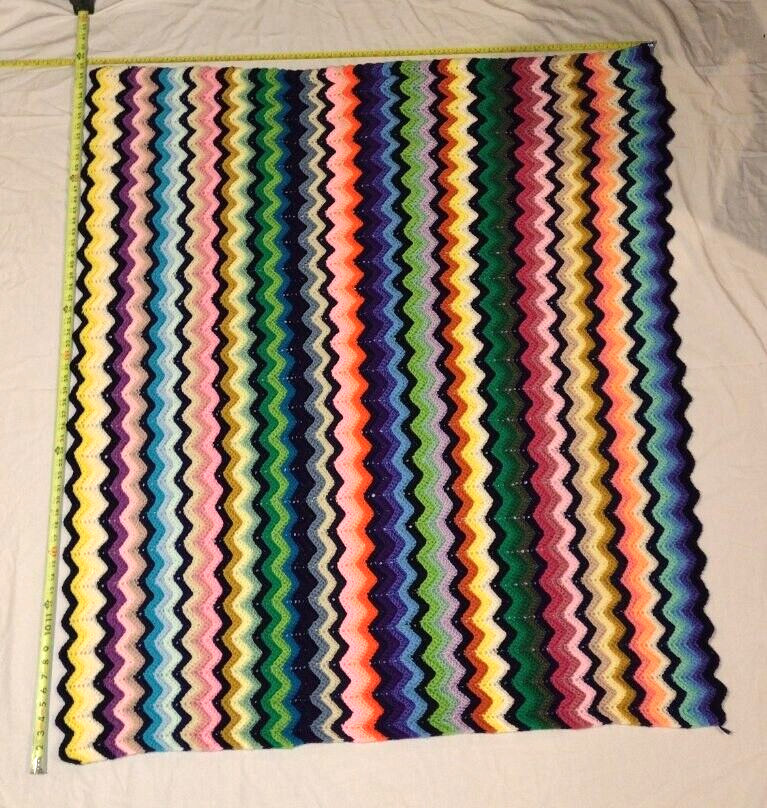 Handmade Crochet Throw Blanket Zig Zag Chevron Multi Colors 59 x 49 NWOT
