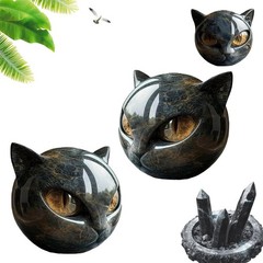 1-3X Luxury Black Cat Stone Sculpture Resin Desktop Ornament Elegant Home Decor