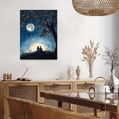 Canvas Art Framed Moon Tree Couple Starry Night Romantic Canvas Decor