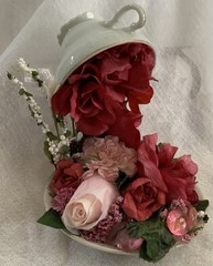 Mystical FLOATING PORCELAIN TEACUP/ARTIST MADE OOAK/Red & Pink FLORAL CASCADES/