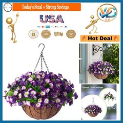 Artificial Hanging Flowers 12 Inch Basket Petunias Morning Glories Porch Deco…