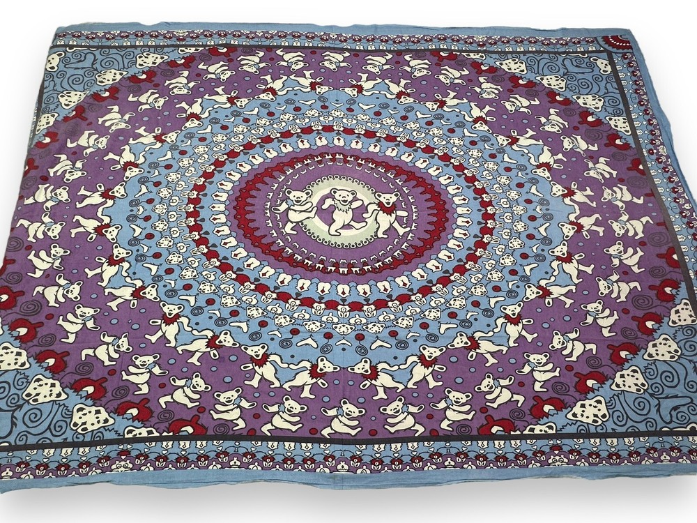 Grateful Dead Dancing Bears Blue Purple Red Wall Hanging Tapestry 55×83” c 2002