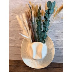 Ceramic Cowboy Hat Wall Pocket Vase Cream Western Boho Decor Embossed Scroll 9in