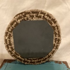 Vintage Macrame Mirror 11” Round Brown & Beige