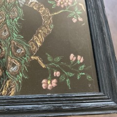 Vintage Black Velvet Painted Peacock With Frame From Mexico