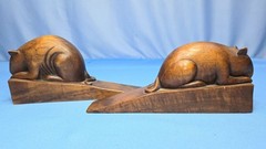 Vintage Wooden Doorstop Hand-Carved Wood Wedge Rat Mouse Animal 8×3 Pair Figural