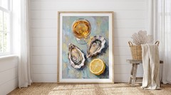 Oysters and Wine Art Poster Oil Painting Impressionist Kitchen Wall Decor Print