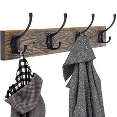 Wall Mounted Coat Rack, Entryway Hanging , Metal Wood Rack with 4 Black Literary