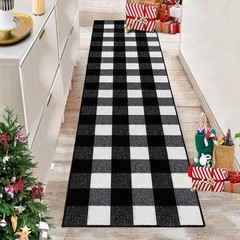 Buffalo Plaid Rugs 2′ x 8′ Black and White Check Rug, Non Slip Indoor/Outdoor