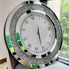 24/ 32in Crystal Crushed Diamond Mirrored Wall Clock Sparkle Twinkle Bling Round