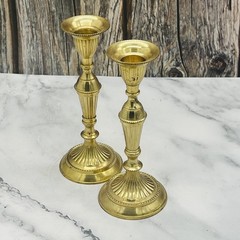 Solid Brass Candlestick Holders Pair Fluted Beaded Rim Ornate Taper Set of 2 MCM