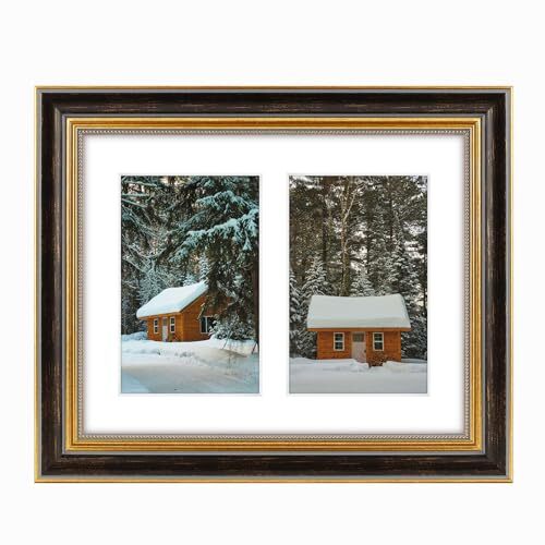 Collage Picture Frame with White Mat for Two Photo or One Print Plexi Glass