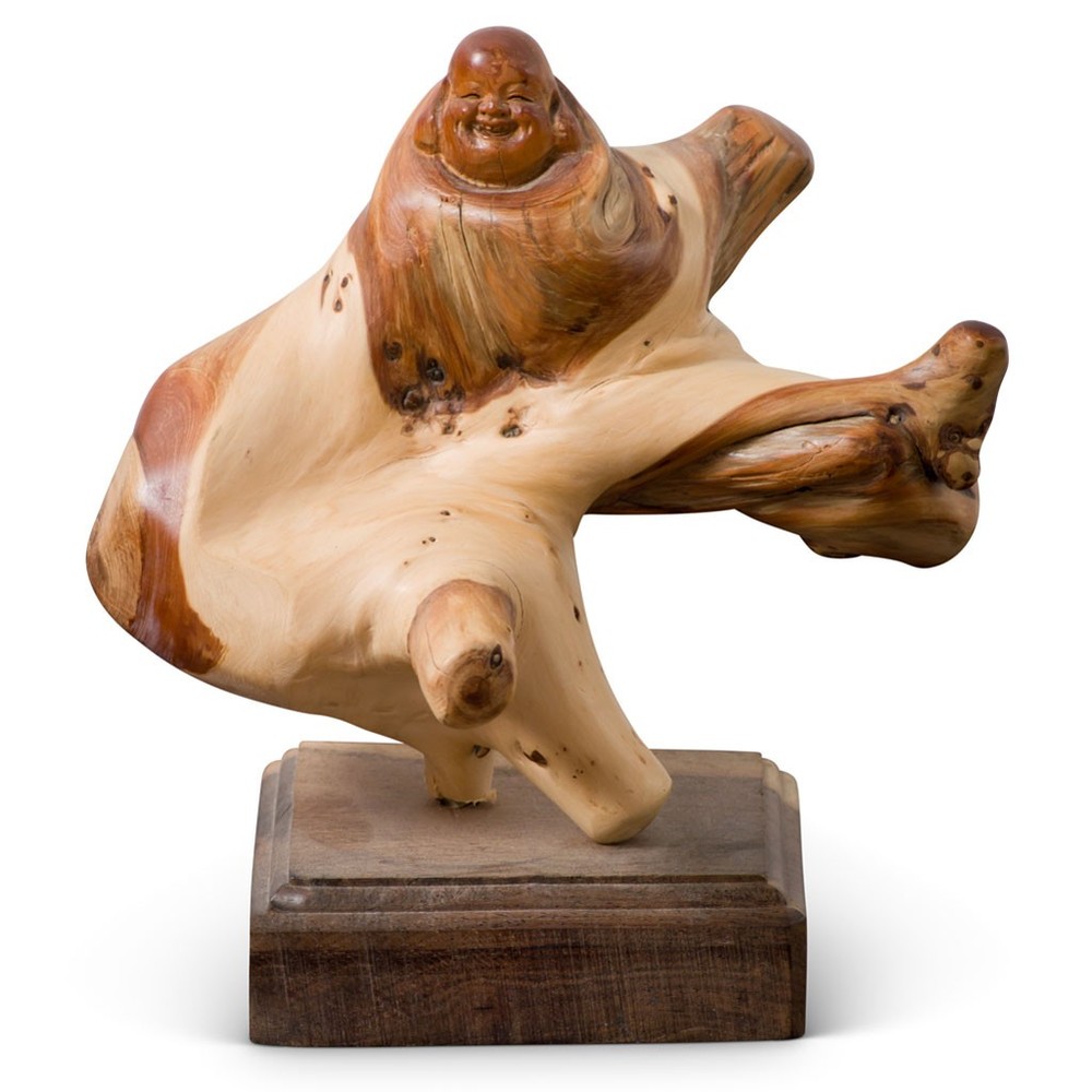 US SELLER- Hand-Carved Cedar Root Chinese Sculpture of the Laughing Buddha Budai