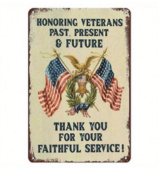 Vintage Military Metal Tin Sign American Flag Wall Art Veteran Gift Man Cave Bar