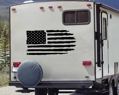 Distressed American Flag Decal – Matte Black Vinyl Sticker – Large Custom Sizes