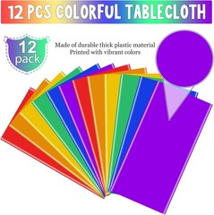 12 Pack Assorted Color Rectangle Plastic Tablecloth Disposable Rainbow