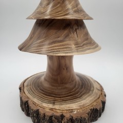 Handmade Wood Christmas Tree Medium Brown Turned Log Slice Base Tabletop Decor