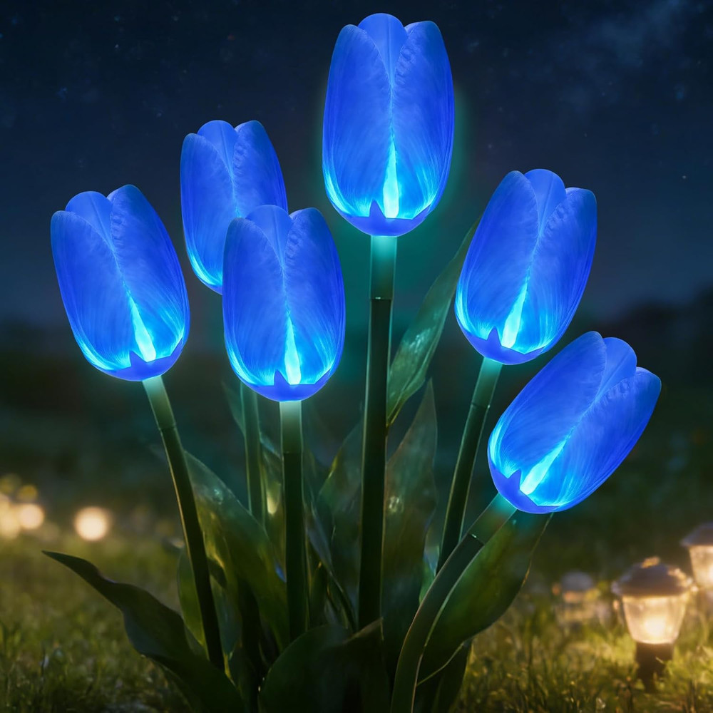 6PACKS Garden Gifts for Mother Day Decorations – Cute Artificial Tulip Blue Flow