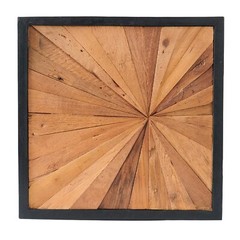 Rustic Teak Wood Wall Art – 17″x17″ Geometric Starburst Panel, Handcrafted Decor