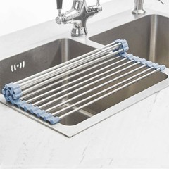 MECHEER Over The Sink Dish Drying Rack, Roll Up 17.5»x11.8», Gray