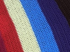 Vintage 70s Crochet Afghan Throw Blanket – Granny Stripe Multicolor Asymmetrical