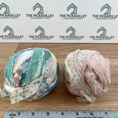 Vintage Handmade Fabric Rag Balls Set of 2 Pink Blue Floral Farmhouse Decor 3″