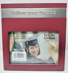 DECOREL Photo Frame 3.5X5 in «Follow your Dreams» Banner Brick Red Wood 182735WP