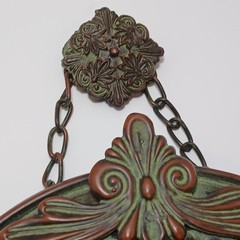 Metal Baroque Style Round Wall Mirror Green Patina Ornate Regency 18” Long