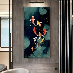 Abstract Nine Koi Fish Landscape Canvas Painting Wall Pictures Print Art Posters