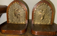 Vintage Brass & Wood Medieval Knight Bookends MCM Brutalist