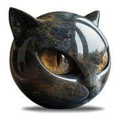 Black Cat Stone Sculpture Resin Statue w/ Amber Eyes Halloween Cat Figurine Gift