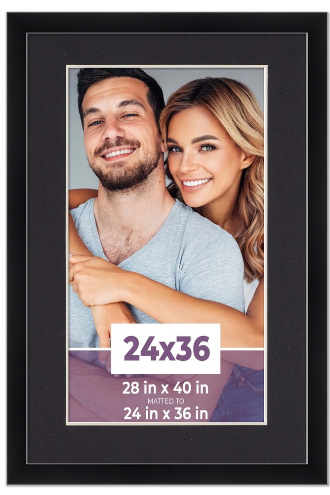 24×36 Frame Black With Black Picture Mat For 24×36 Photo – Black 28×40 Frame To