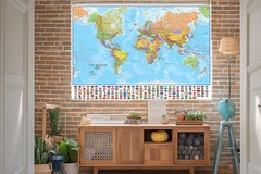 World Map With Flags Poster Classic Wall Print Chart Educational Travel Mural