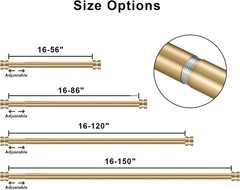 16-150 inch Long Adjustable Warm Gold Curtain Rods,1 inch Diameter Splicing H…