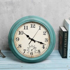 Vintage 12″ Indoor/Outdoor Water Resistant Retro Wall Clock with Thermometer