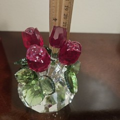 Crystal Red Rose Boquet Figurine H&D Hyaline Dora Free Standing In Box