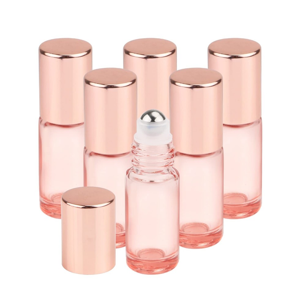 Wresty 1/6 Oz Pink Glass Roller Bottles, 6 Pack 5ml Roll On Bottles With pink