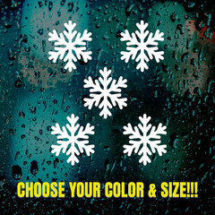 Set of 5 Snowflakes Vinyl Die Cut Decal Sticker – Cold Christmas holiday Winter
