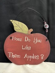 Vintage 7.5 X 9 inch Wall Hanging Wood Sign Decor, “How Do You like Them Apples