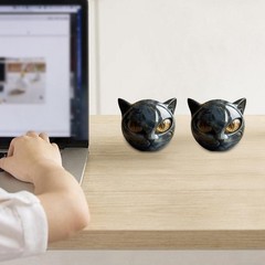 Black Cat Stone Sculpture Resin Statue w/ Amber Eyes Halloween Cat Figurine Gift